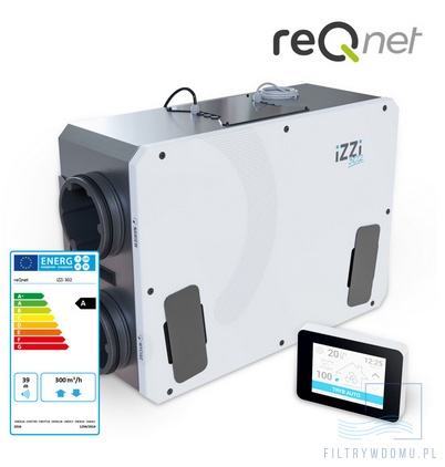 Rekuperator iZZi 302 ERV wersja lewa z modułem stałego przepływu – widok główny centrali wentylacyjnej z odzyskiem ciepła i wilgoci